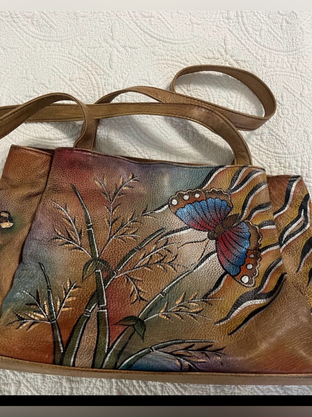 One of a kind!! Soft genuine leather, hand-painted so that not one are just like